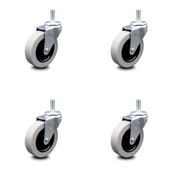 3 Inch Polyurethane Wheel 5/16 Inch Threaded Stem Caster, 4PK